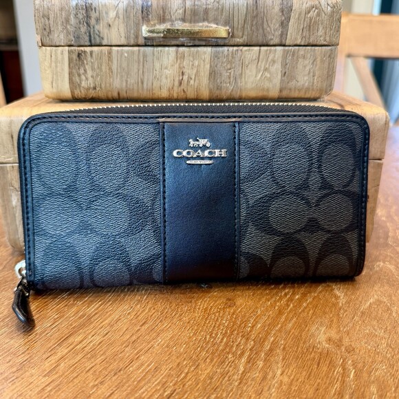 Coach Handbags - Coach Zip Around Charcoal Wallet